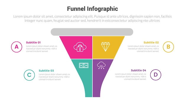 funnel vorm infographics sjabloon diagram met piramide balans symmetrische funnels en 4 punt stap creatief ontwerp voor slide presentatie vector