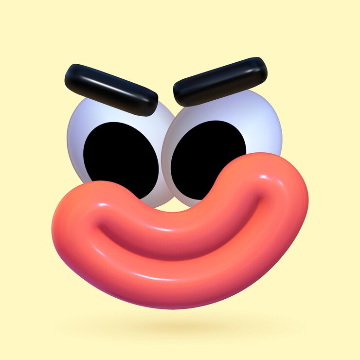 Vector funny 3d face playful inflatable character with a wide smile plastic texture