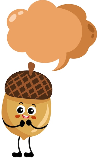 Funny acorn mascot with empty speech bubble