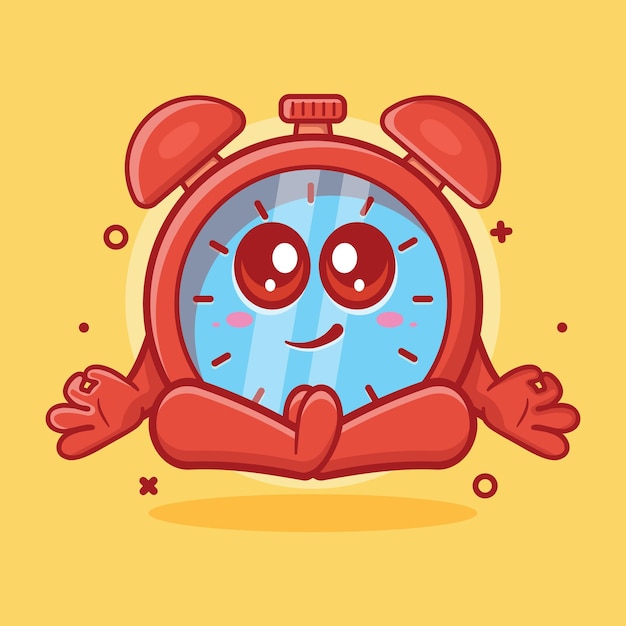 funny alarm clock character mascot with yoga meditation pose isolated cartoon in flat style design