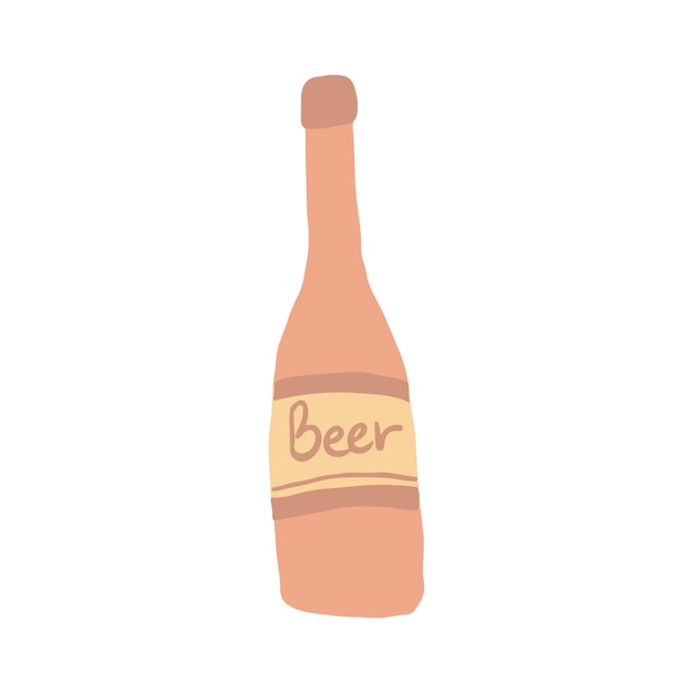 Funny alcohol craft beer bottle in doodle style Freehand drawing Cute glass bottle isolated on white background