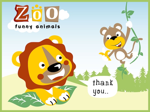 Funny animals cartoon in the zoo