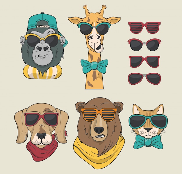 Vector funny animals with sunglasses cool style