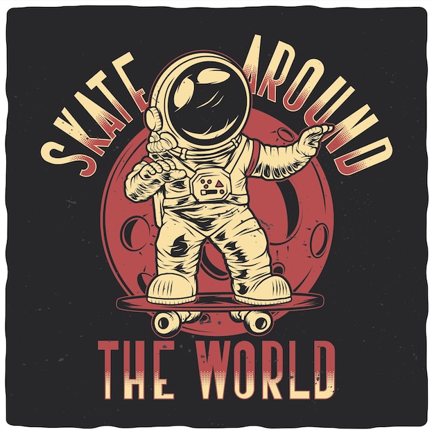 Funny astronaut on a skateboard