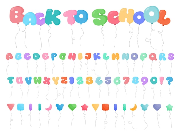 Funny balloon letters and numbers back to school ballon text