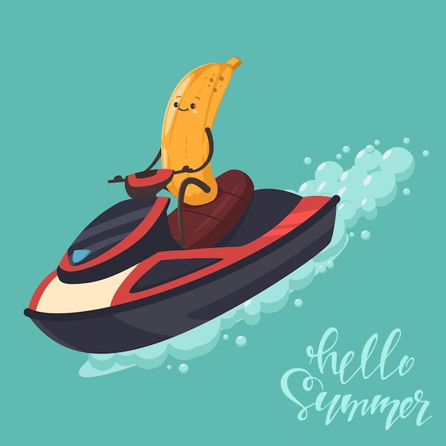 Banana divertente su una moto d'acqua