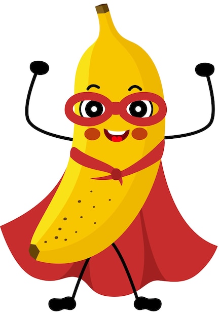 Vector funny banana mascot in traditional superhero costume