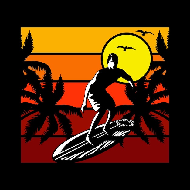 Vector funny beach summer vacation retro vintage surfing surfer lover summer tshirt design