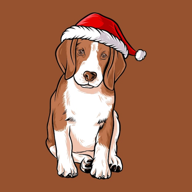 Vector funny beagle dog wearing santa claus christmas costume