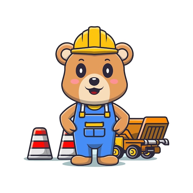 Funny bear cartoon in worker costume with_constraction