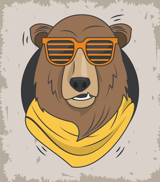 Vector funny bear grizzly with sunglasses cool style