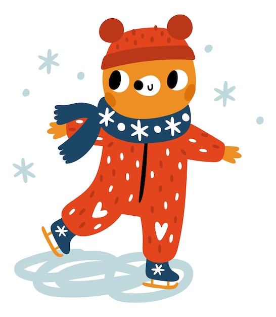 面白いクマのアイス スケート幸せな冬の動物