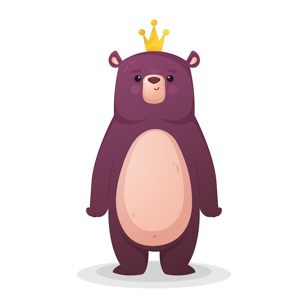 Забавный медведь с короной, векторная иллюстрация