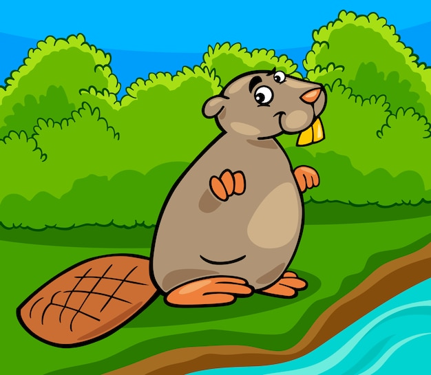 Funny beaver cartoon illustration