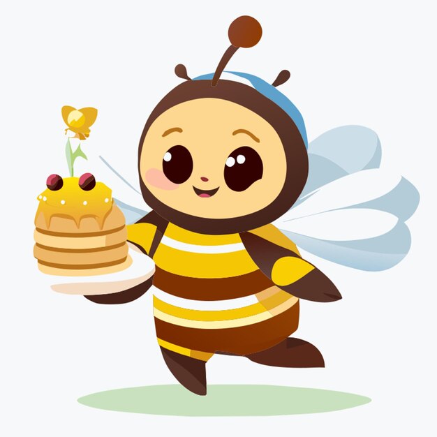 A funny bee carries a cake vector illustration