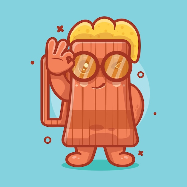 funny beer wooden tankard character mascot with ok sign hand gesture isolated cartoon