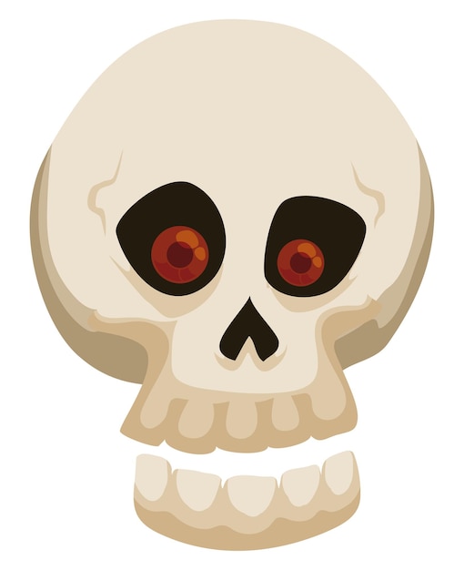 Funny bewitched skull with red eyes isolated over white background