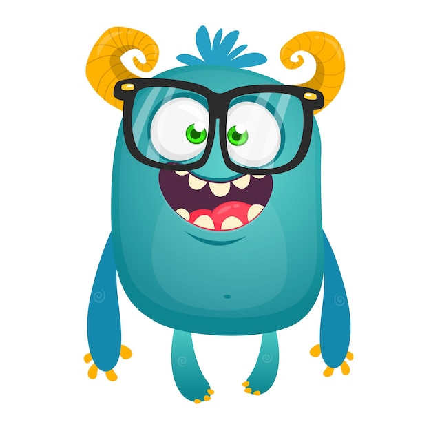 Funny bigfoot wearing eyeglasses waving Vector illustration of excited monster