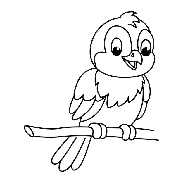 Pagina di coloritura di vettore del fumetto dell'uccello divertente
