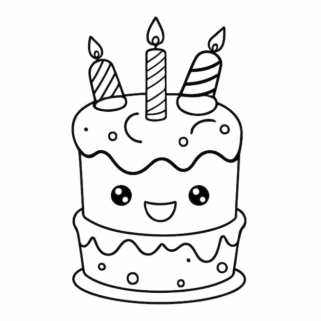 Vector funny birthday cake drawing for toddlers colouring page