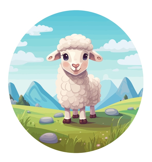 Funny Black Head Sheep Cartoon Mascot Character Jumping Vector Illustration