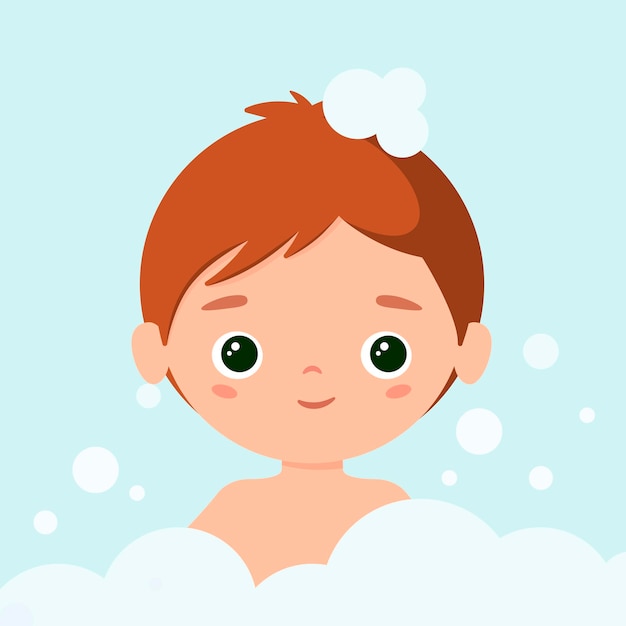 Funny boy in soap suds Cartoon design