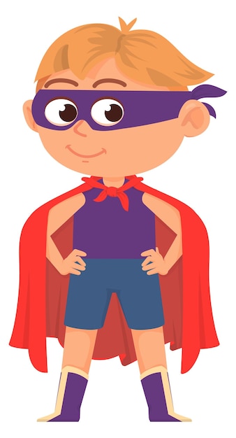 Vector funny boy in superhero costume kid party outfit