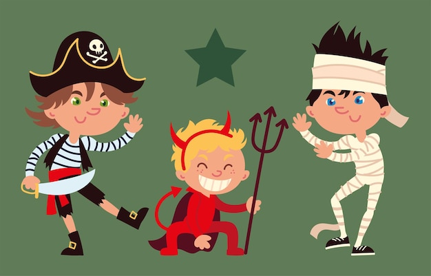 Vector funny boys in costumes