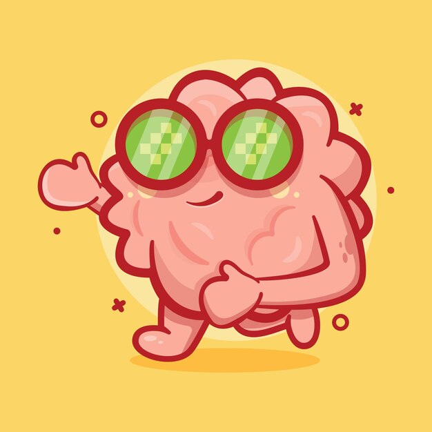 Vector funny brain character mascot running isolated cartoon in flat style design
