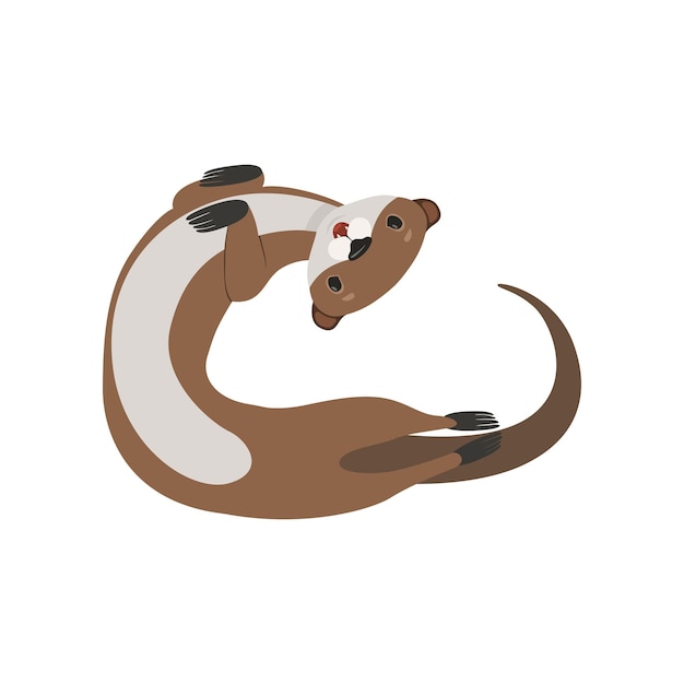 Vector funny brown otter animal character vector illustration isolated on a white background