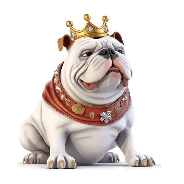 Vector funny bulldog dog cartoon on white background dog wearing crown