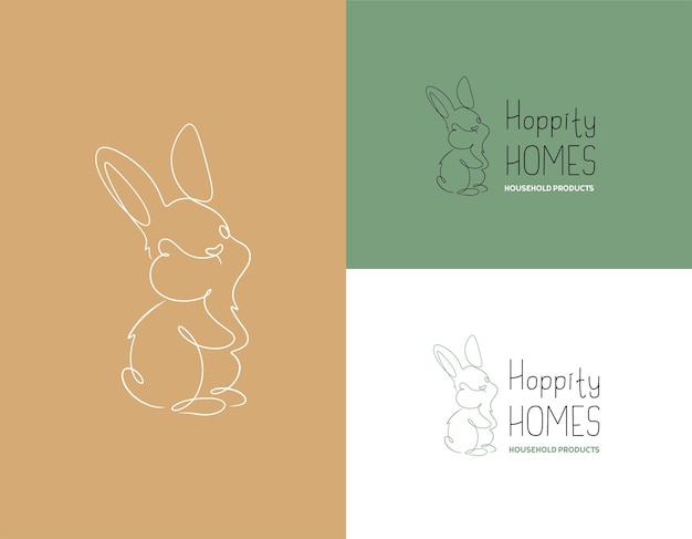 Vector funny bunny in the line art style for home business simple logo