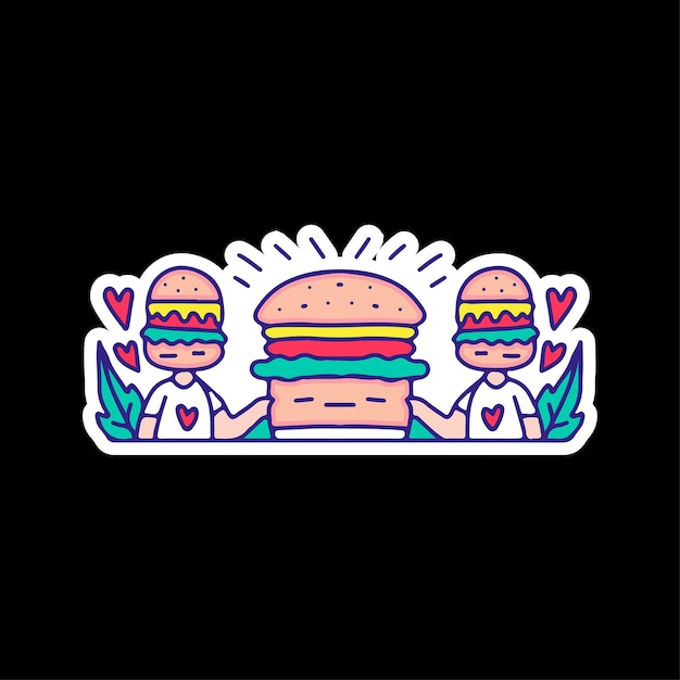 Забавный персонаж гамбургера, иллюстрация для футболки, наклейки или одежды.