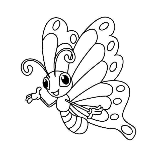 Funny butterfly cartoon characters vector illustration For kids coloring book