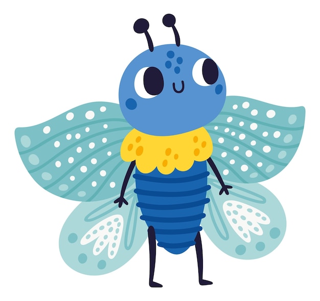 Vector funny butterfly character cute winged animal mascot