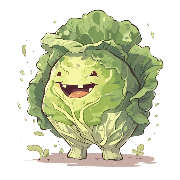 Funny cabbage in kawaii style vector illustration