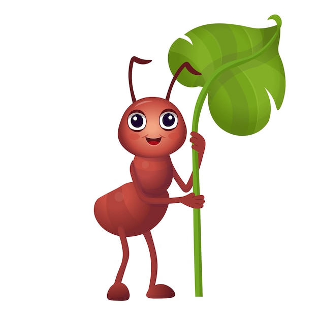 벡터 재미 있는 만화 개미 개미는 잎을 나른다 흰색 배경에 어린이를 위한 만화 개미