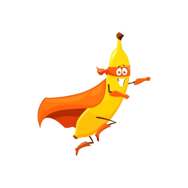 Funny cartoon banana fruit superhero character