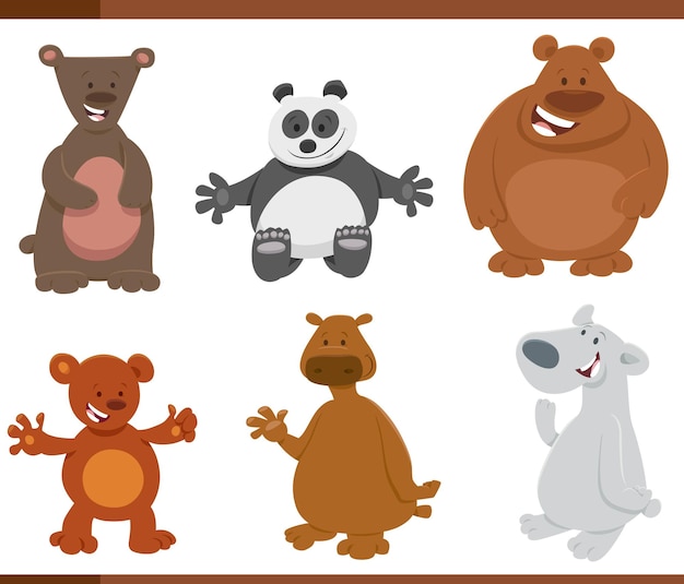 Funny cartoon bears wild animal characters set