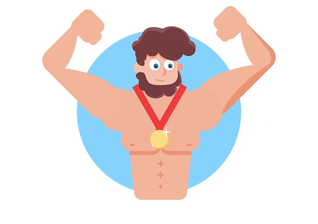 Funny Cartoon bodybuilder Flat vector