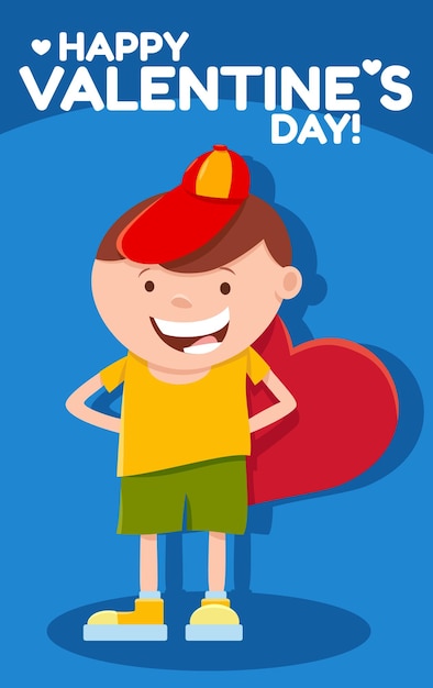 Vector funny cartoon boy with heart valentines day card