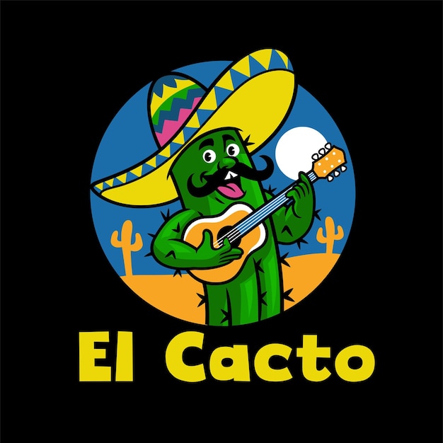 Logo della mascotte del cactus divertente del fumetto