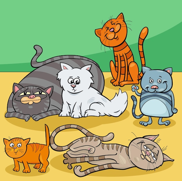 Vector funny cartoon cats and kittens animal characters