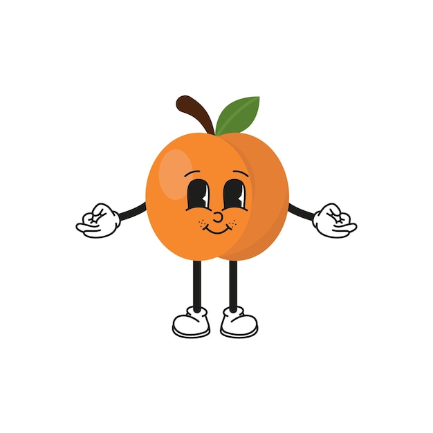 Funny cartoon character fruit Peach on a white background The comic phrase wordplay Peach me up meaning Pick me up Vector illustration