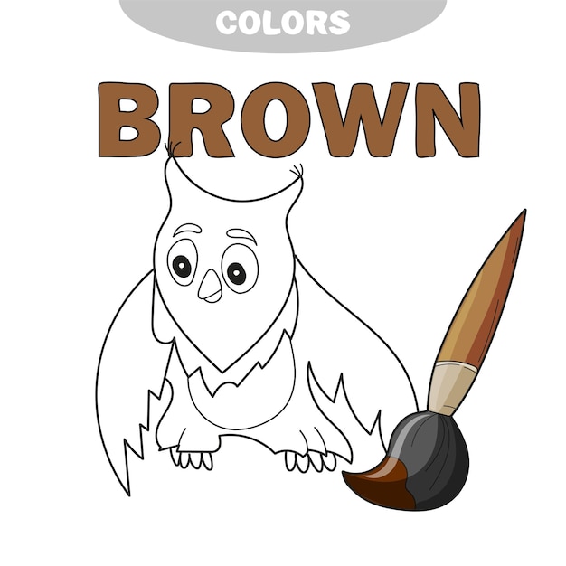 Vector funny cartoon character owl. vector isolated coloring book. contour on a white background. learn the color - brown