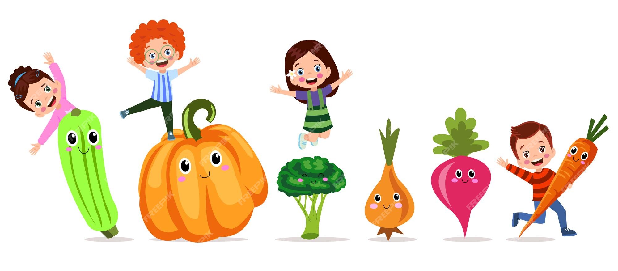 Premium Vector | Funny cartoon characters cute vegetables and kids ...