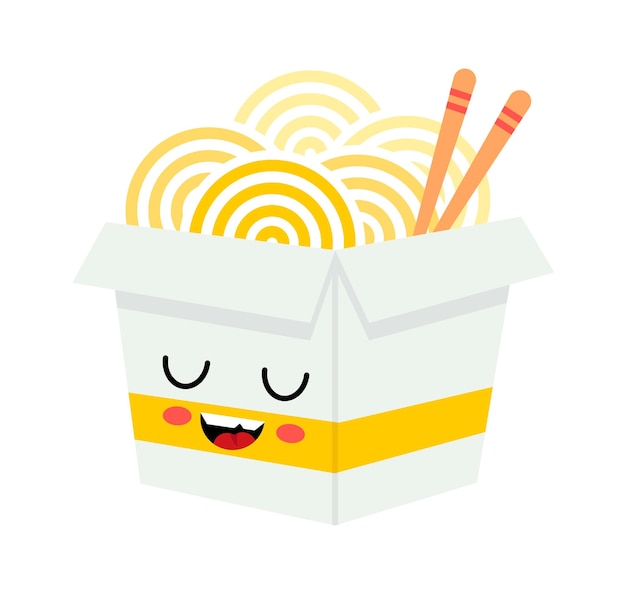 Funny Cartoon Chinese noodles Fast Food icon Vector illustration