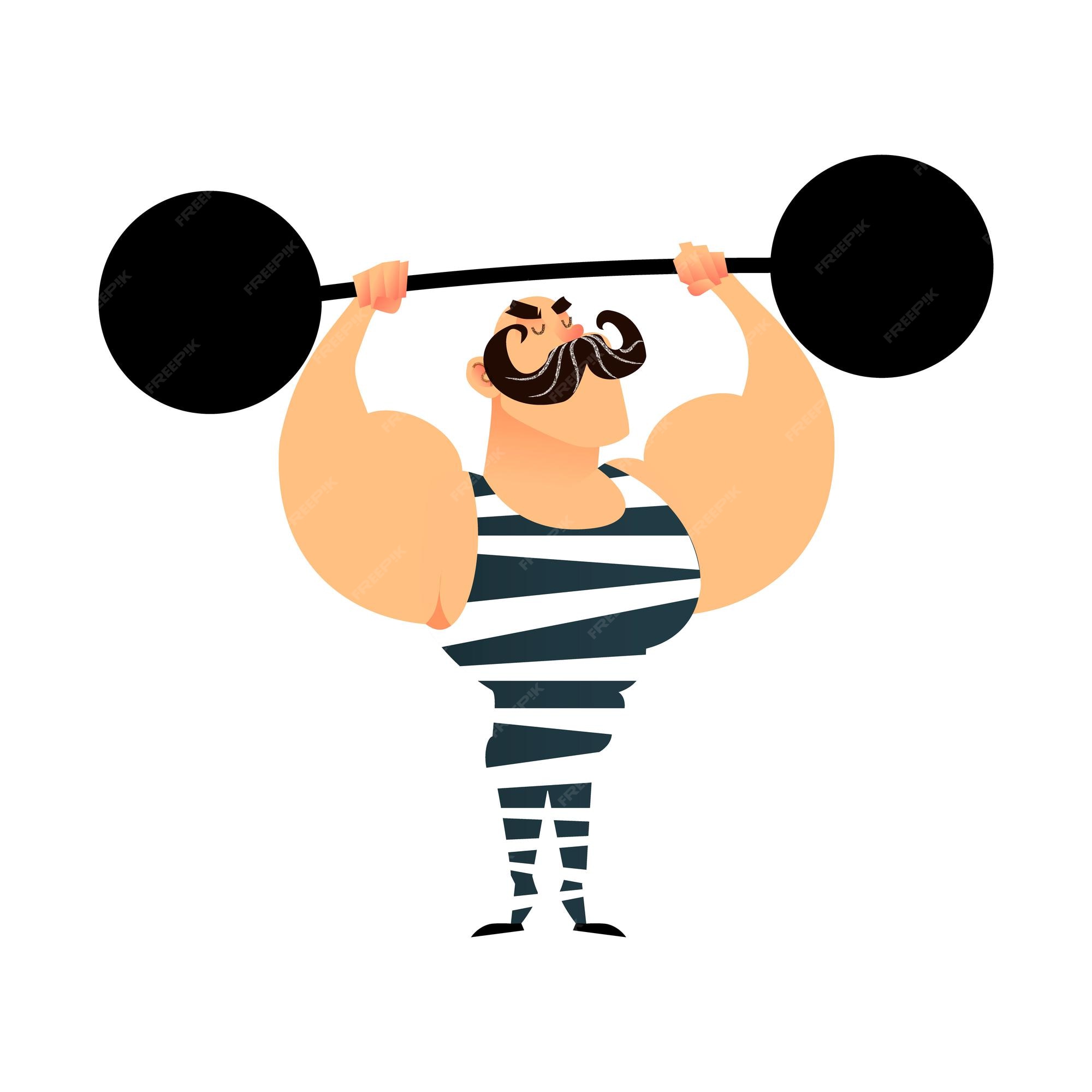 Premium Vector | Funny cartoon circus strong man a strong muscular athlete  lifts the barbell retro sportsman with a m...