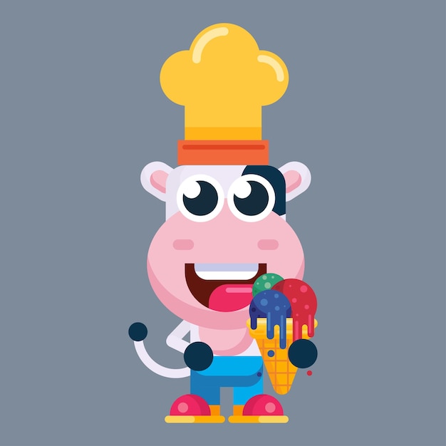 Funny cartoon cow flat design illustration