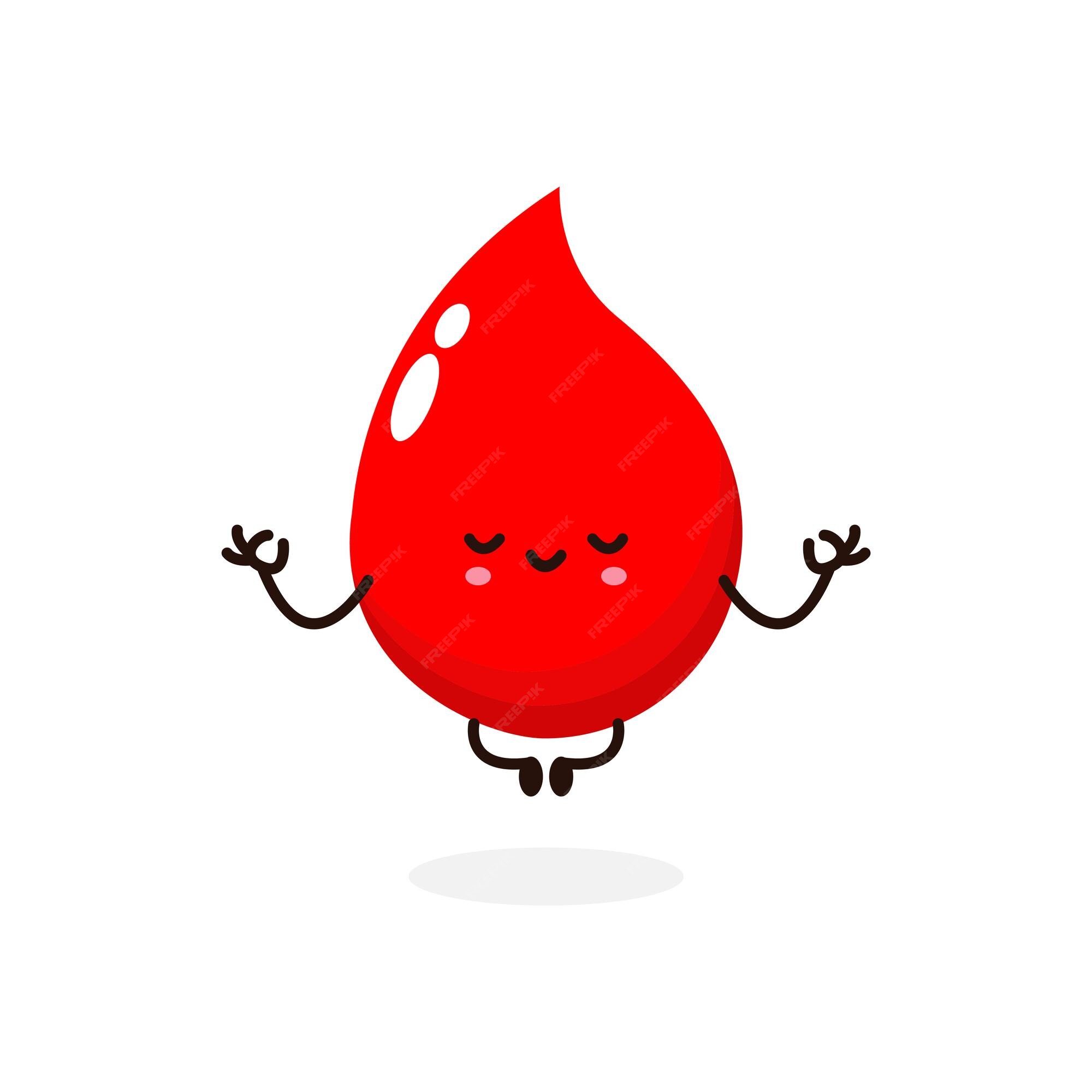 Premium Vector | Funny cartoon cute happy smiling blood drop meditate with  yoga world blood donor day healthy